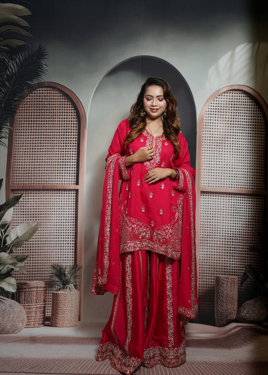 Deep Rani pink Sharara suit