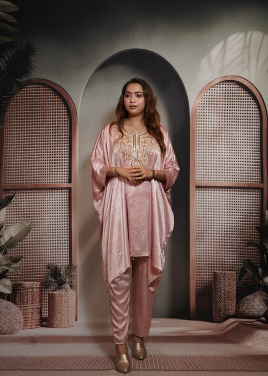 Pastel Peach Kaaftaan Coord Set