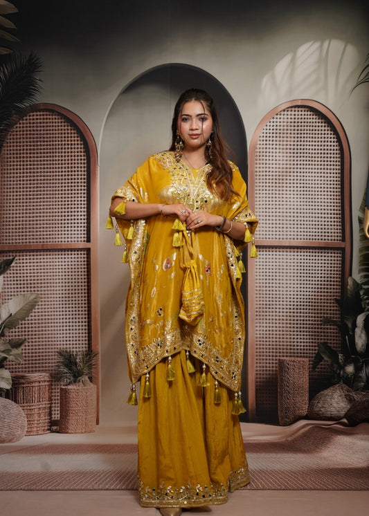 Patola Mustard yellow Kaftaan Set