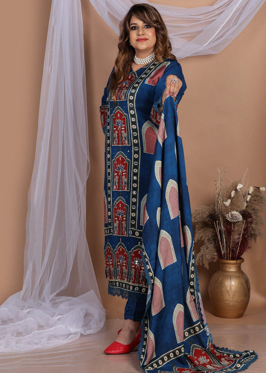 Naqsh Blue Cotton Suit