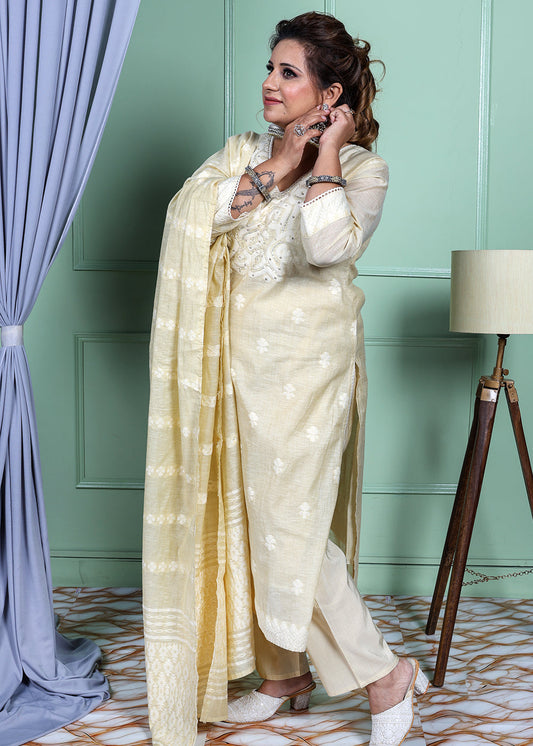 Naqsh Cotton Linen Suit with Hand Work