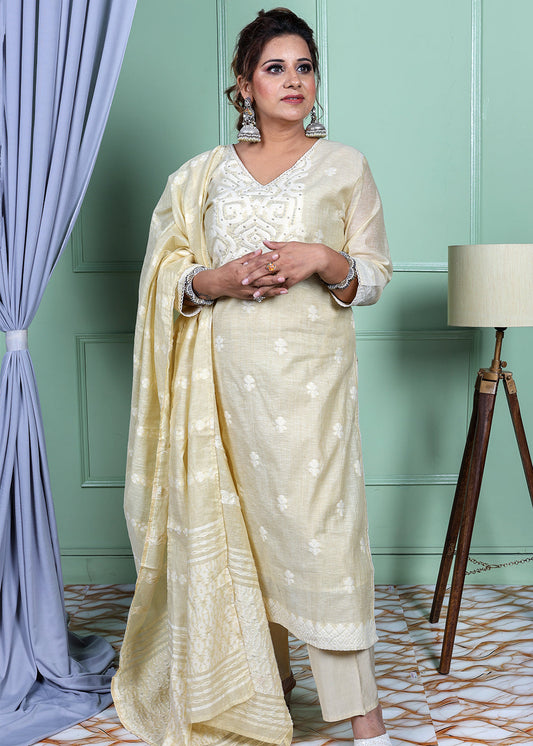 Naqsh Cotton Linen Suit with Hand Work