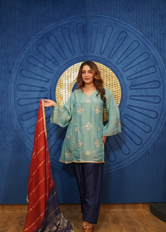 Aabira Blue Fusion Kurta Suit