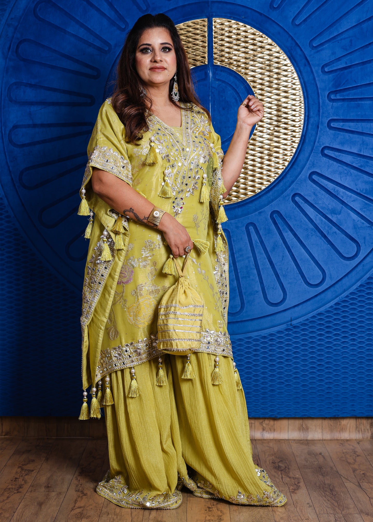 Naqsh Mirror Work Sharara Set with Potli Bag