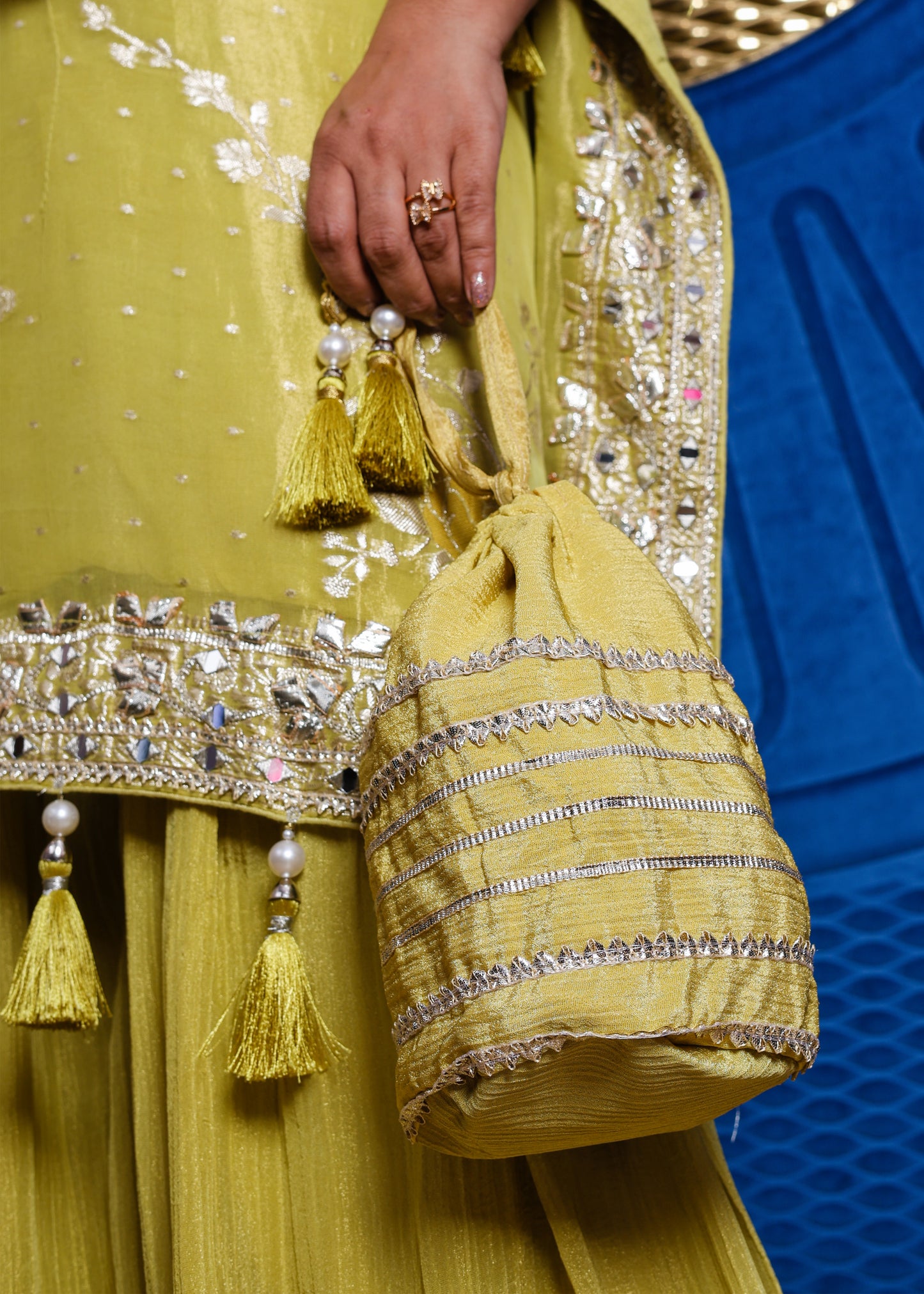 Naqsh Mirror Work Sharara Set with Potli Bag