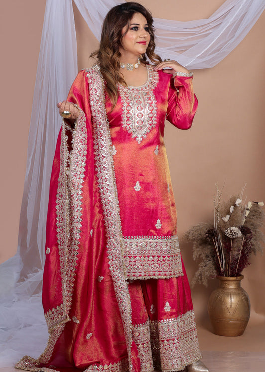 Naqsh Red Elegant Sharara Suit