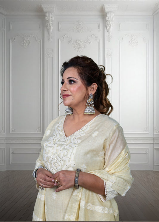 Naqsh Cotton Linen Suit with Hand Work