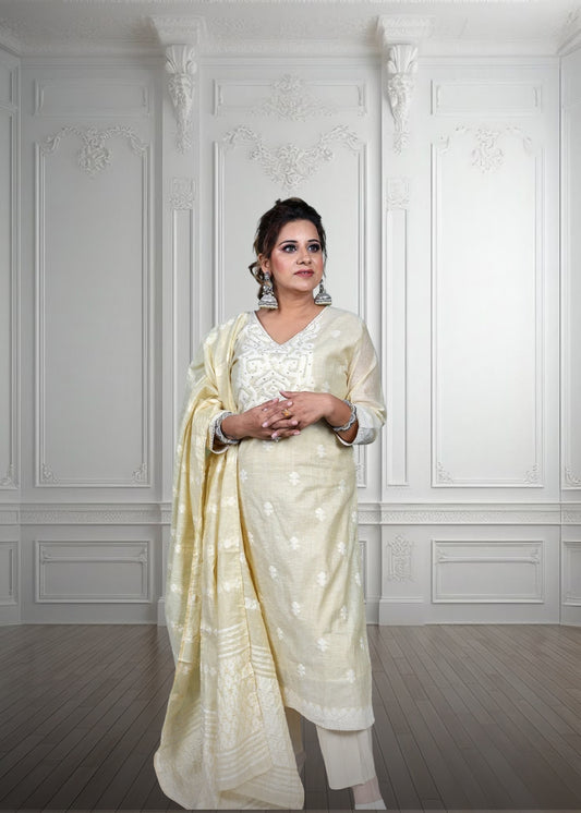 Naqsh Cotton Linen Suit with Hand Work
