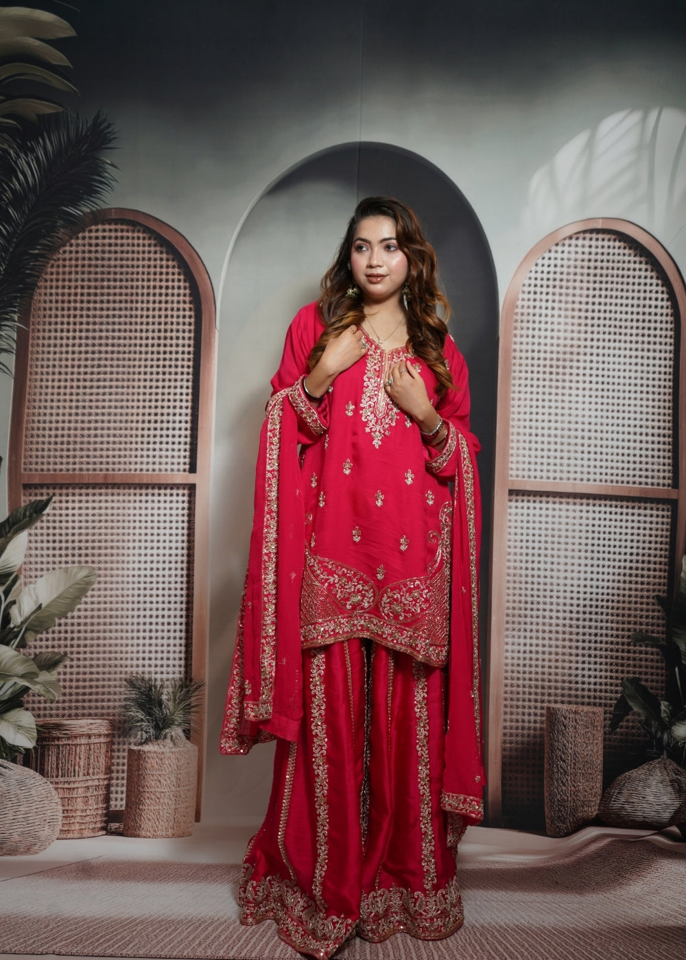 Deep Rani pink Sharara suit
