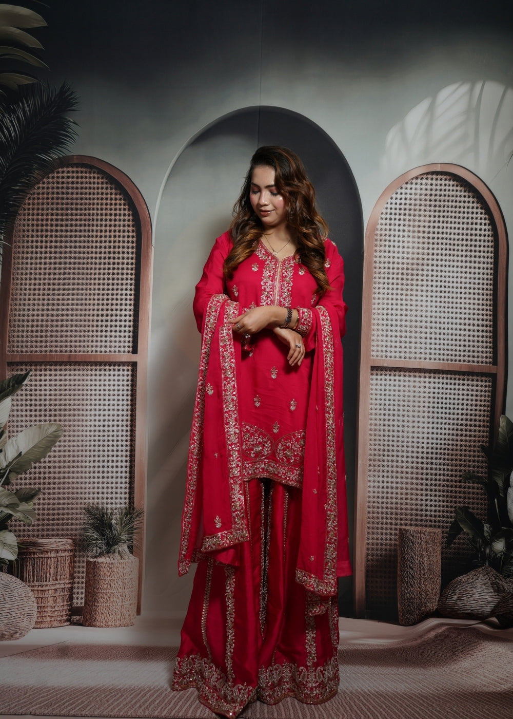 Deep Rani pink Sharara suit