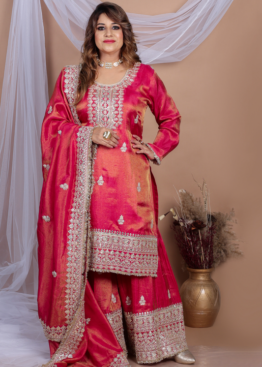 Naqsh Red Elegant Sharara Suit
