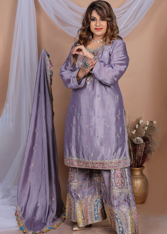 Naqsh Purple Designer Sharara Suit