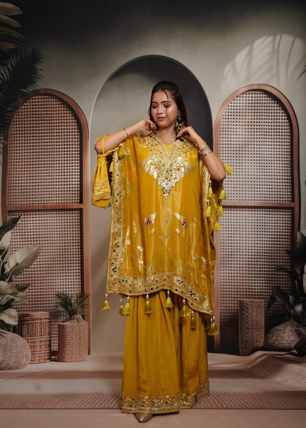 Patola Mustard yellow Kaftaan Set