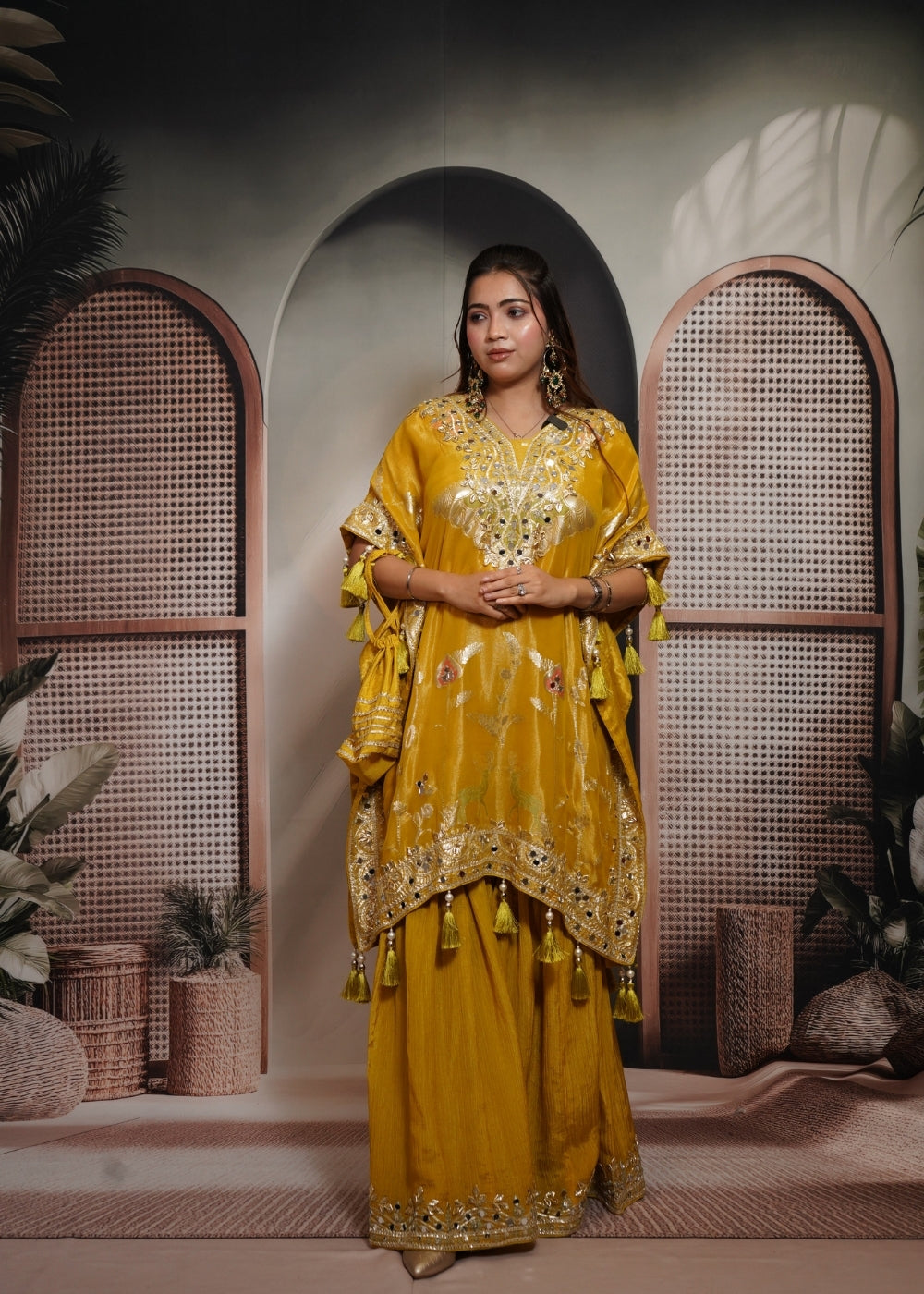 Patola Mustard yellow Kaftaan Set