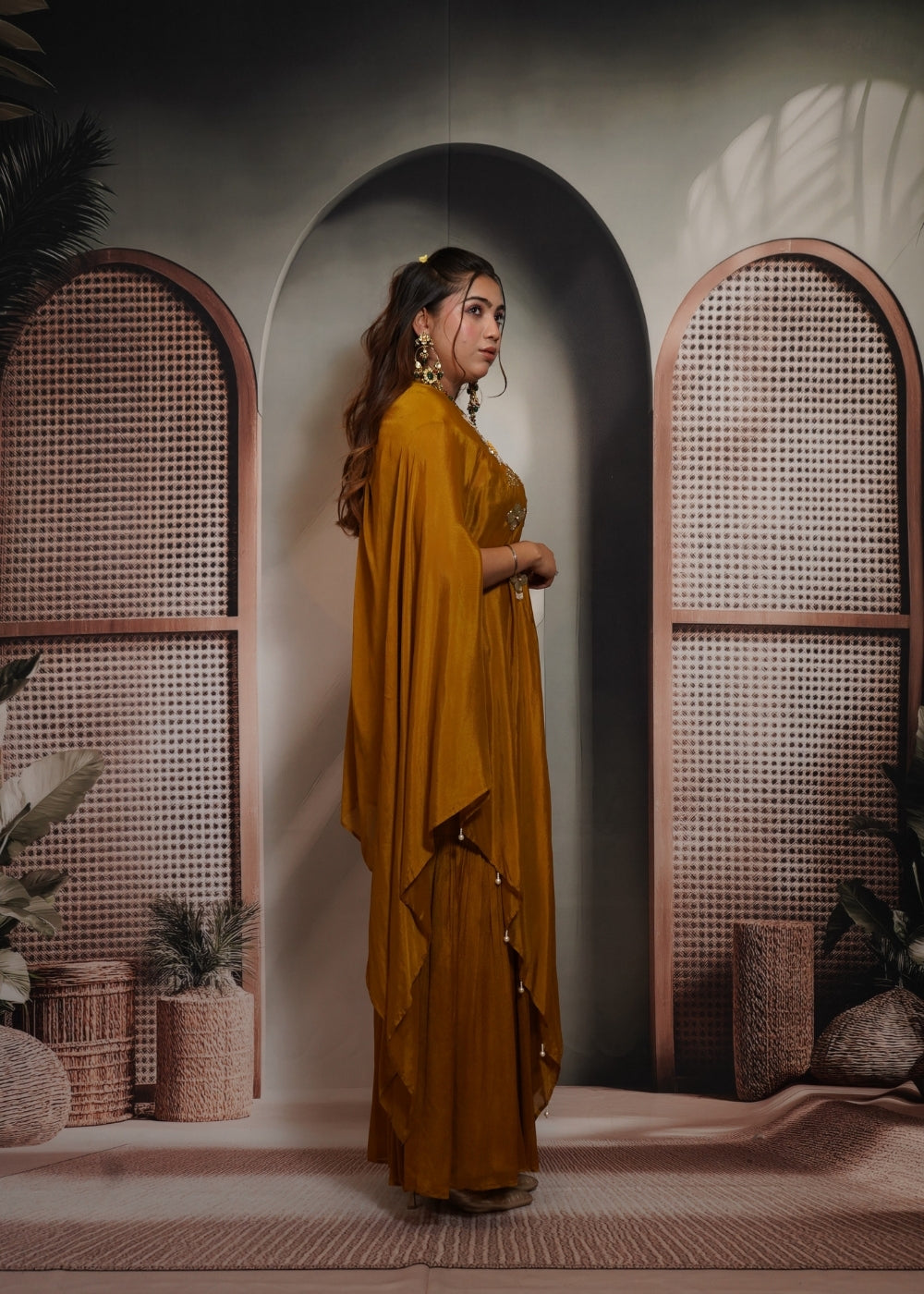 Aarohi Mustard One Shoulder Indo Western Dress