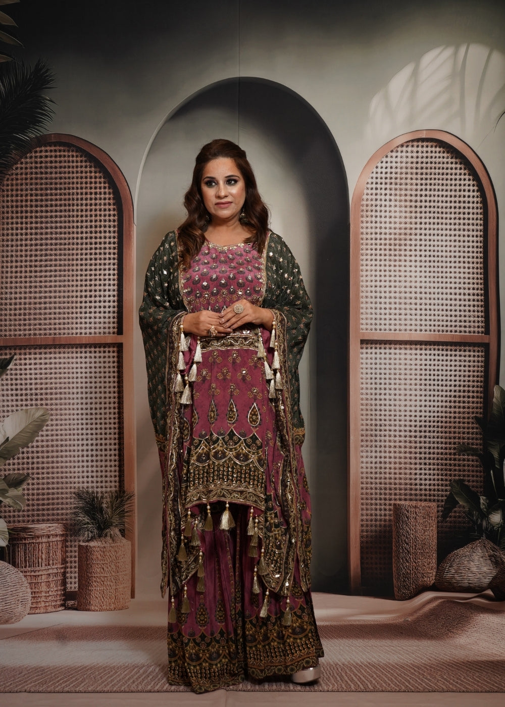 Patola Onion Pink & Black Short Kaftaan Set