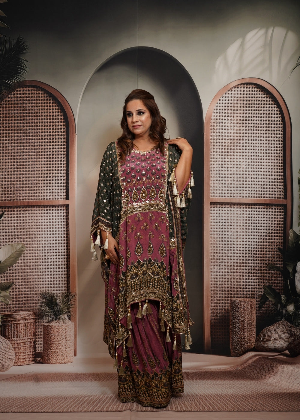 Patola Onion Pink & Black Short Kaftaan Set