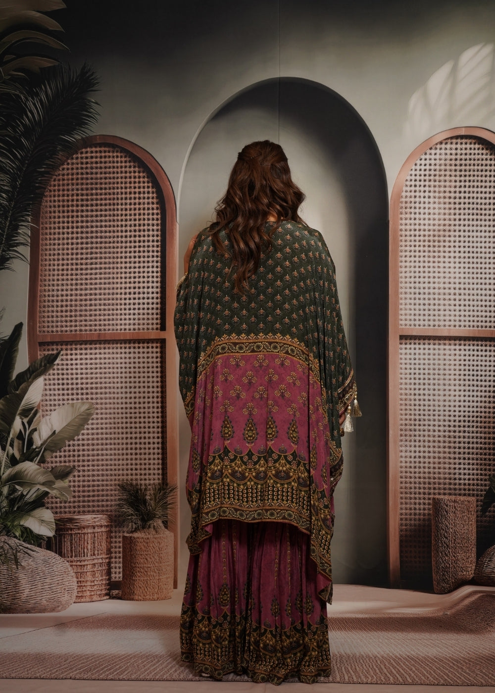 Patola Onion Pink & Black Short Kaftaan Set