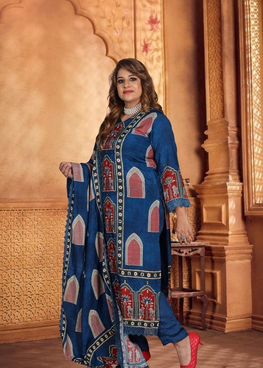Naqsh Blue Cotton Suit