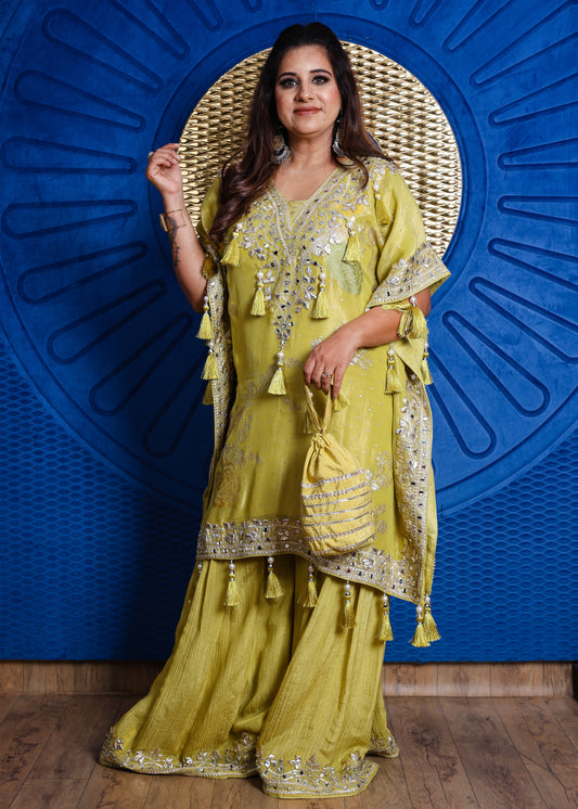 Naqsh Mirror Work Sharara Set with Potli Bag