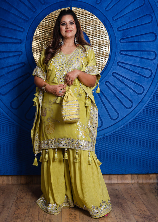 Naqsh Mirror Work Sharara Set with Potli Bag